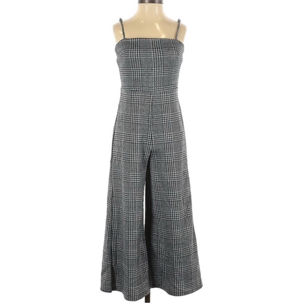 Forever 21 Black & Gray Plaid Wide Leg Jumpsuit - Picture 2 of 2